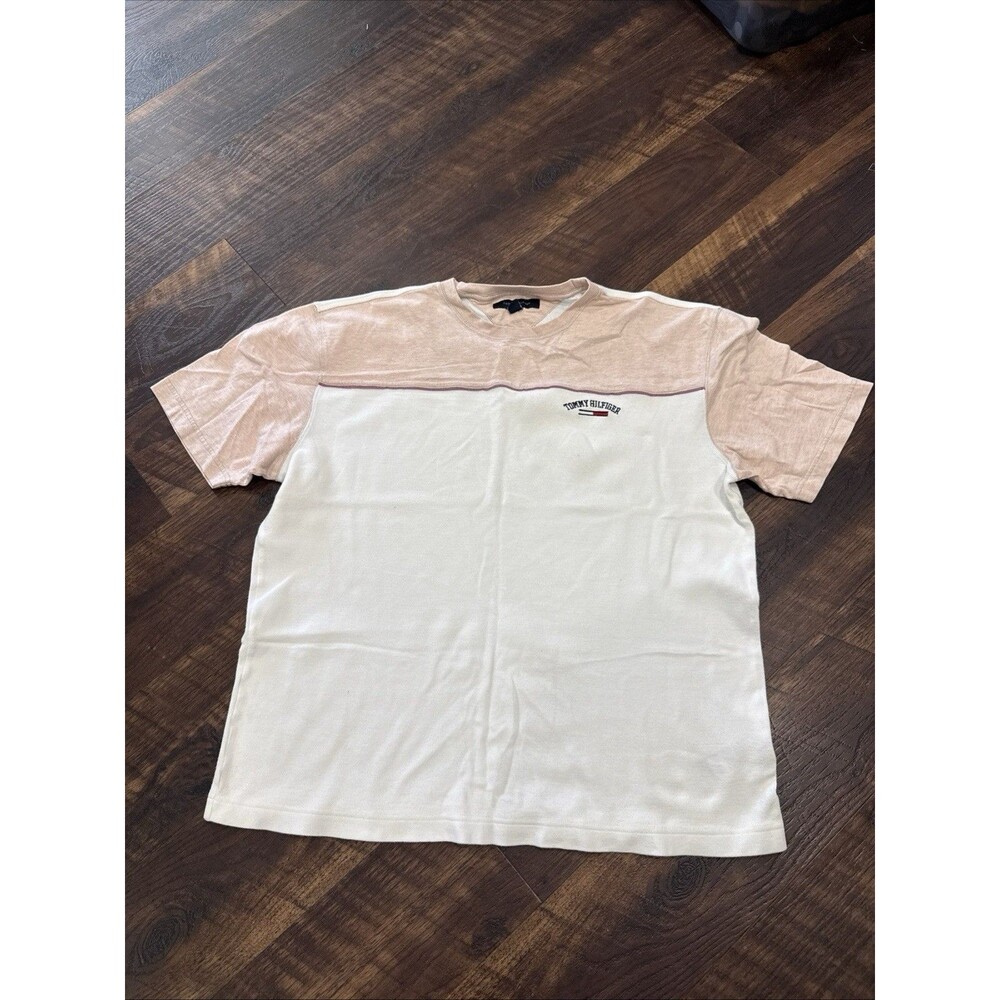 Tommy Hilfiger Colorblock Shirt Men's Large Pink / White Boxy Shape EUC Waffle